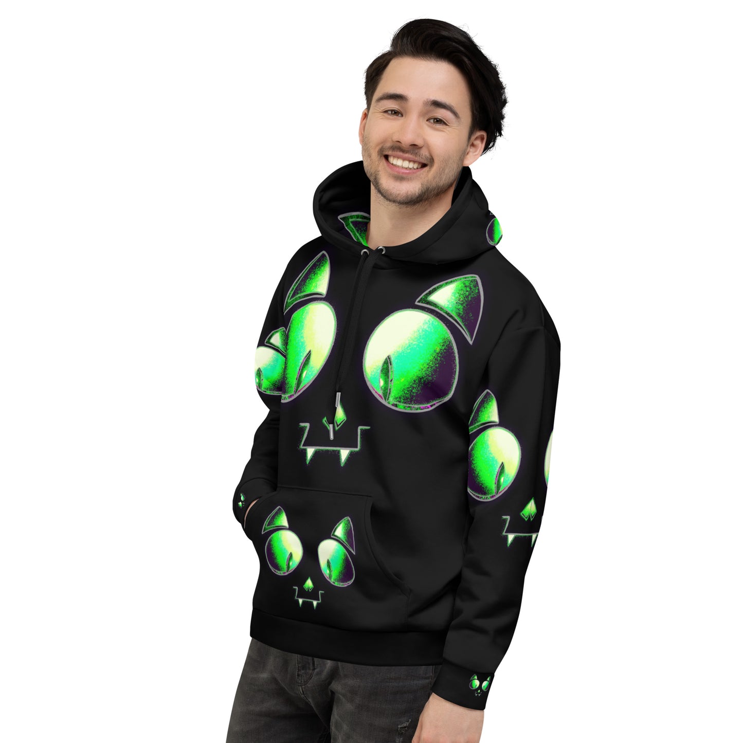 Skelecat (VOID) | All-Over Print Fleece Bunny Hug Hoodie Totes Chill Loose Fit Unisex [Sizes 2XS-6X] [FREE SHIPPING]