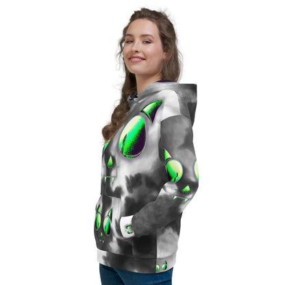 Skelecat (MULTI TIEDYE) | All-Over Print Fleece Bunny Hug Hoodie Totes Chill Loose Fit Unisex [Sizes 2XS-6X] [FREE SHIPPING]