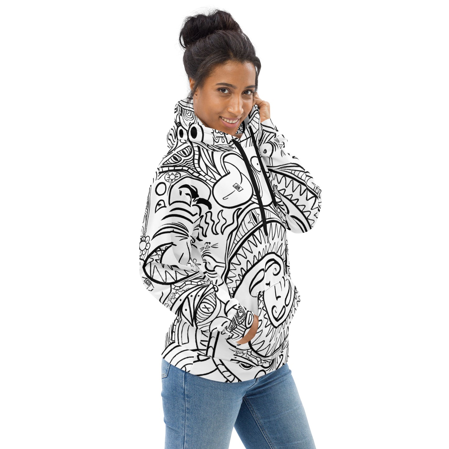 Psychadelia {WHITE} | All-Over Print  Fleece Bunny Hug Hoodie Totes Chill Loose Fit Unisex [Sizes 2XS-6X] [FREE SHIPPING]