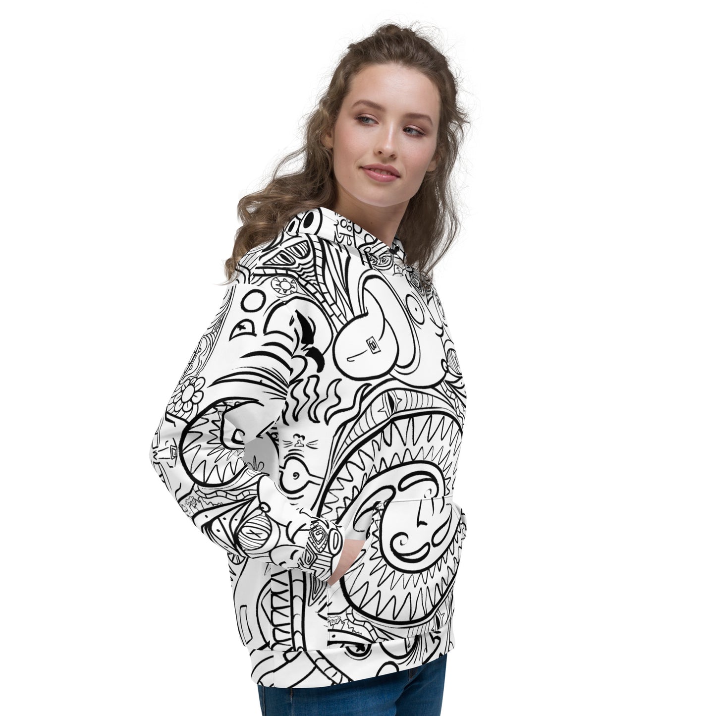 Psychadelia {WHITE} | All-Over Print  Fleece Bunny Hug Hoodie Totes Chill Loose Fit Unisex [Sizes 2XS-6X] [FREE SHIPPING]