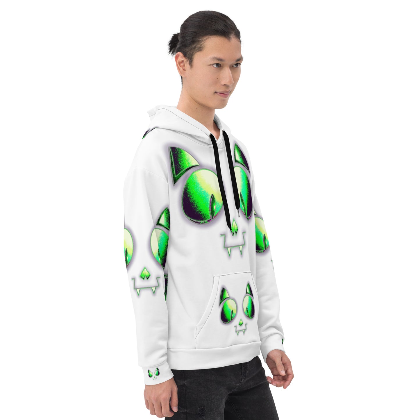 Skelecat (BONE) | All-Over Print Fleece Bunny Hug Hoodie Totes Chill Loose Fit Unisex [Sizes 2XS-6X] [FREE SHIPPING]