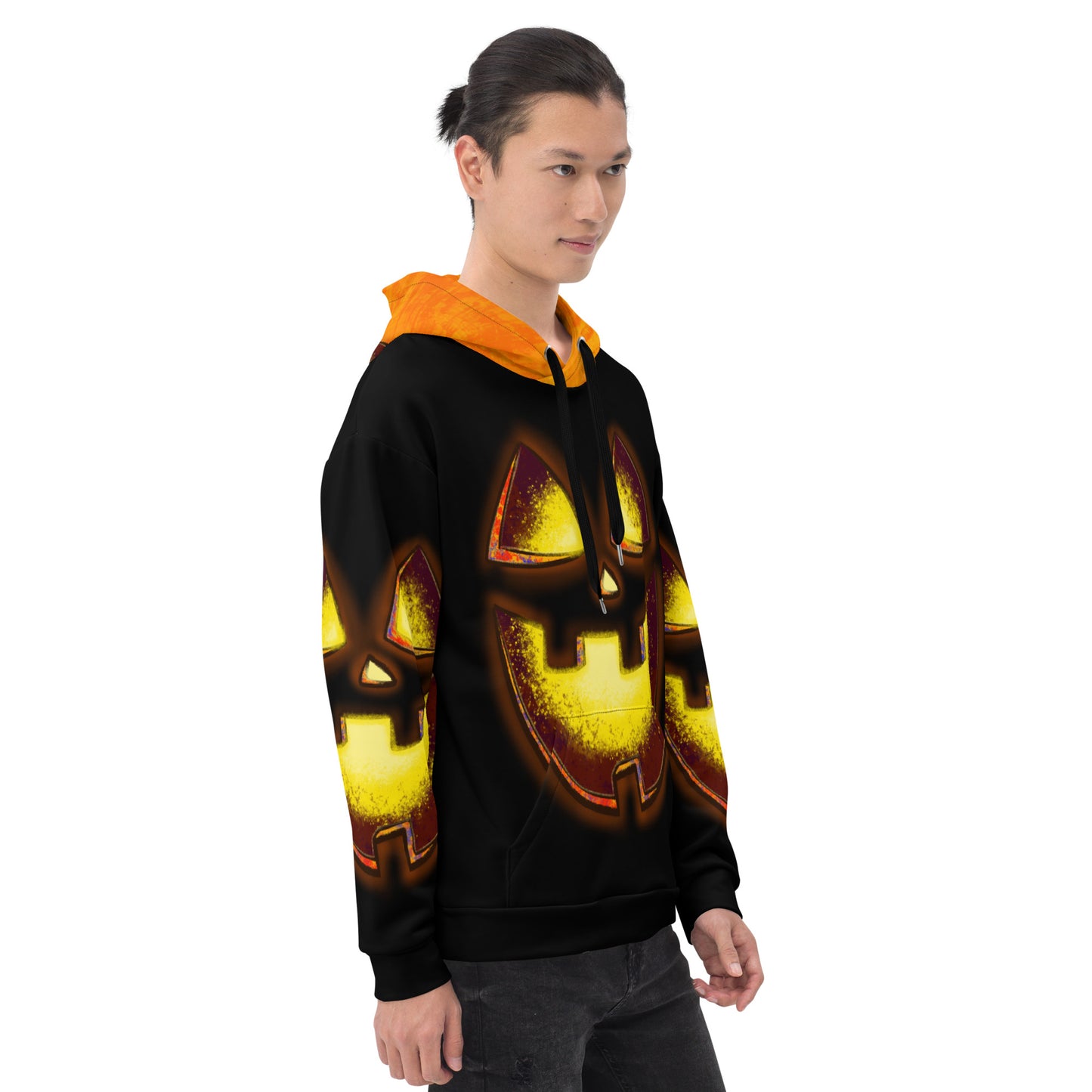 Mr Spookington {Orange/Black} | All-Over Print Fleece Bunny Hug Hoodie Totes Chill Loose Fit Unisex [Sizes 2XS-6X] [FREE SHIPPING]