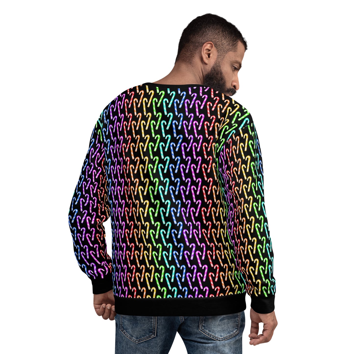 Candy Cane Rainbow (Black) | Extra Comfy Sweatshirt w Fleece Inside (Sizes 2X-6XL) [FREE SHIPPING]