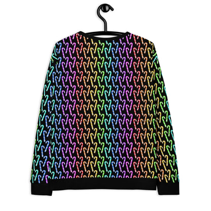 Candy Cane Rainbow (Black) | Extra Comfy Sweatshirt w Fleece Inside (Sizes 2X-6XL) [FREE SHIPPING]