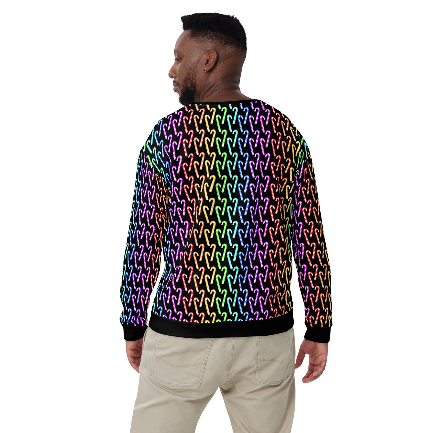 Candy Cane Rainbow (Black) | Extra Comfy Sweatshirt w Fleece Inside (Sizes 2X-6XL) [FREE SHIPPING]