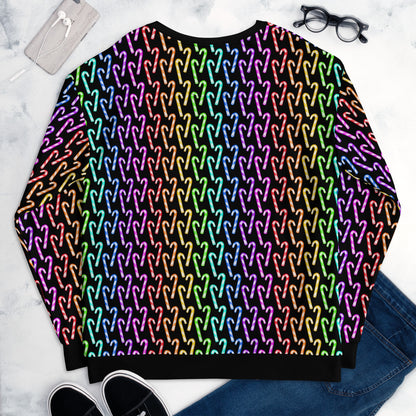 Candy Cane Rainbow (Black) | Extra Comfy Sweatshirt w Fleece Inside (Sizes 2X-6XL) [FREE SHIPPING]