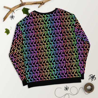 Candy Cane Rainbow (Black) | Extra Comfy Sweatshirt w Fleece Inside (Sizes 2X-6XL) [FREE SHIPPING]