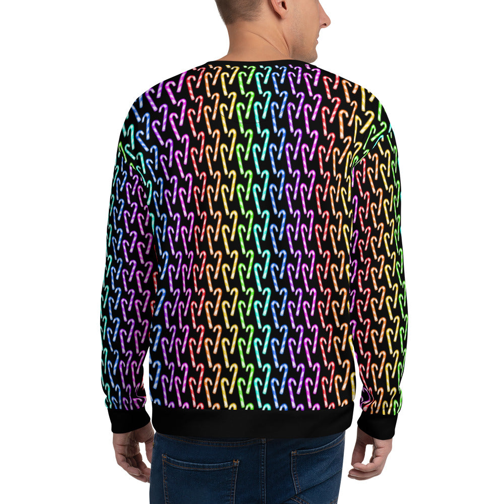 Candy Cane Rainbow (Black) | Extra Comfy Sweatshirt w Fleece Inside (Sizes 2X-6XL) [FREE SHIPPING]