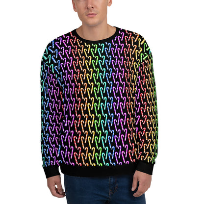 Candy Cane Rainbow (Black) | Extra Comfy Sweatshirt w Fleece Inside (Sizes 2X-6XL) [FREE SHIPPING]