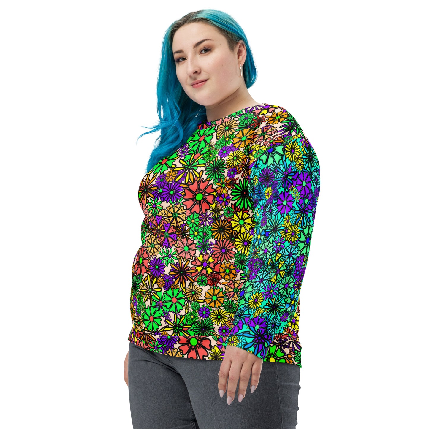 Forbidden Flower {Blue/Green} - Extra Comfy Sweatshirt w Fleece Inside (Sizes 2X-6X)