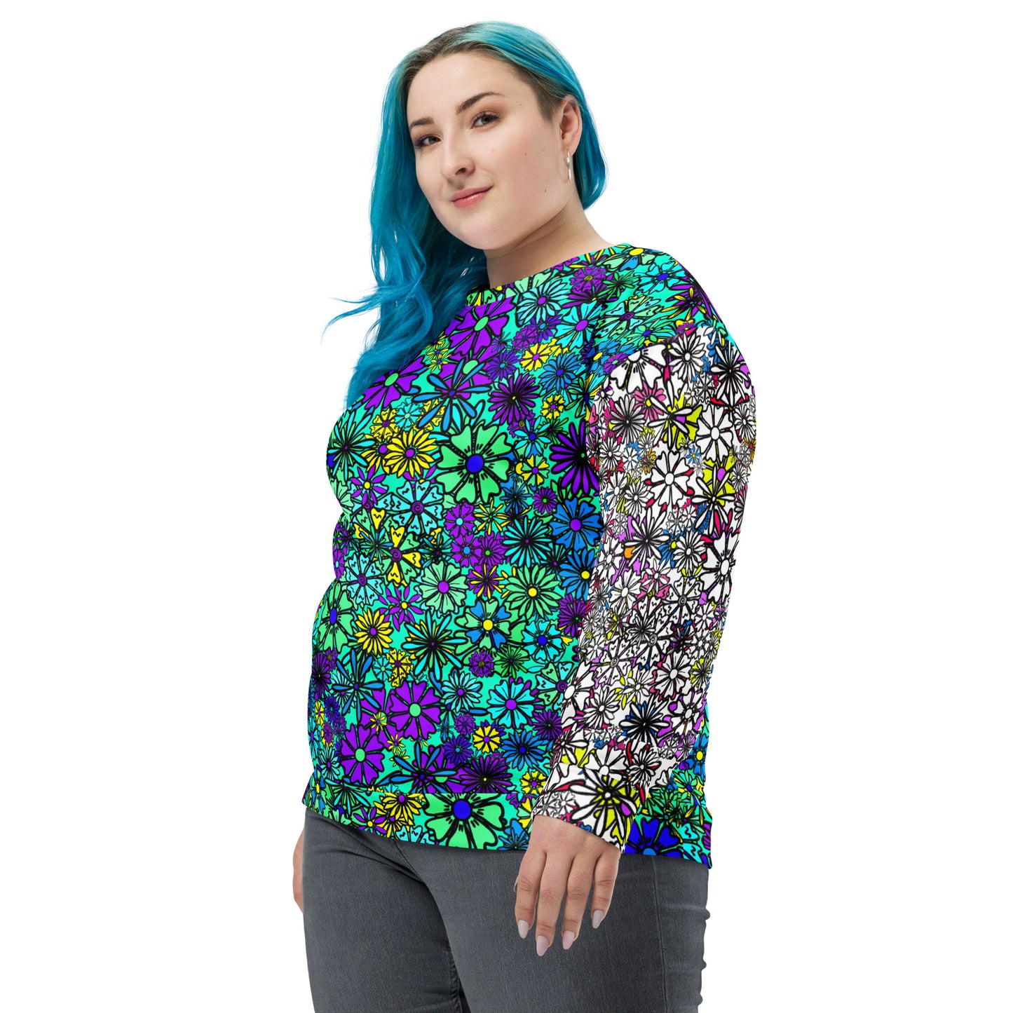 Forbidden Flower {Blue/White} - Extra Comfy Sweatshirt w Fleece Inside (Sizes 2X-6X) [FREE SHIPPING]