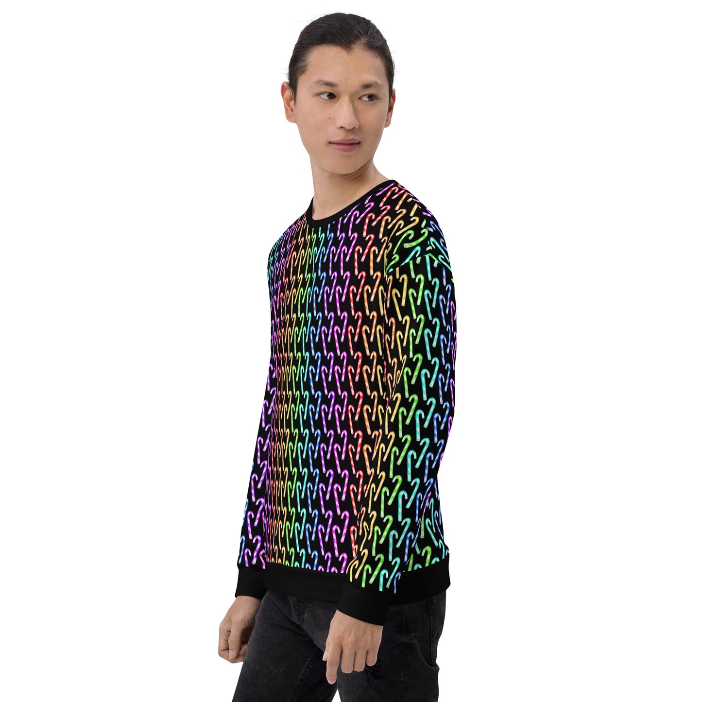 Candy Cane Rainbow (Black) | Extra Comfy Sweatshirt w Fleece Inside (Sizes 2X-6XL) [FREE SHIPPING]