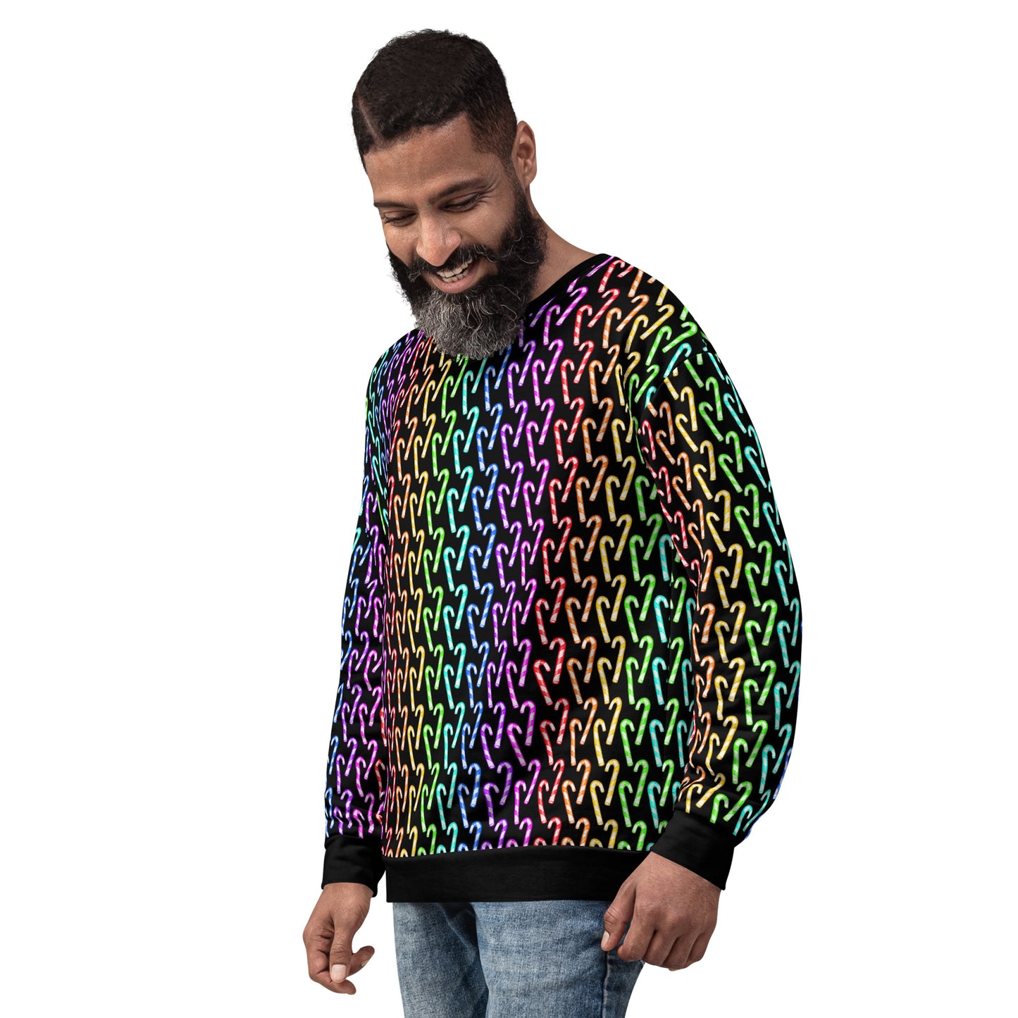 Candy Cane Rainbow (Black) | Extra Comfy Sweatshirt w Fleece Inside (Sizes 2X-6XL) [FREE SHIPPING]