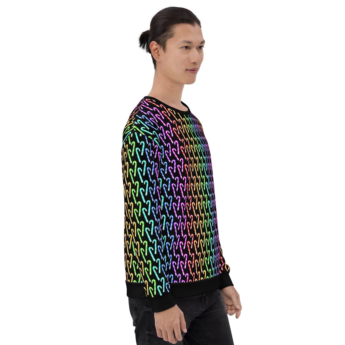 Candy Cane Rainbow (Black) | Extra Comfy Sweatshirt w Fleece Inside (Sizes 2X-6XL) [FREE SHIPPING]