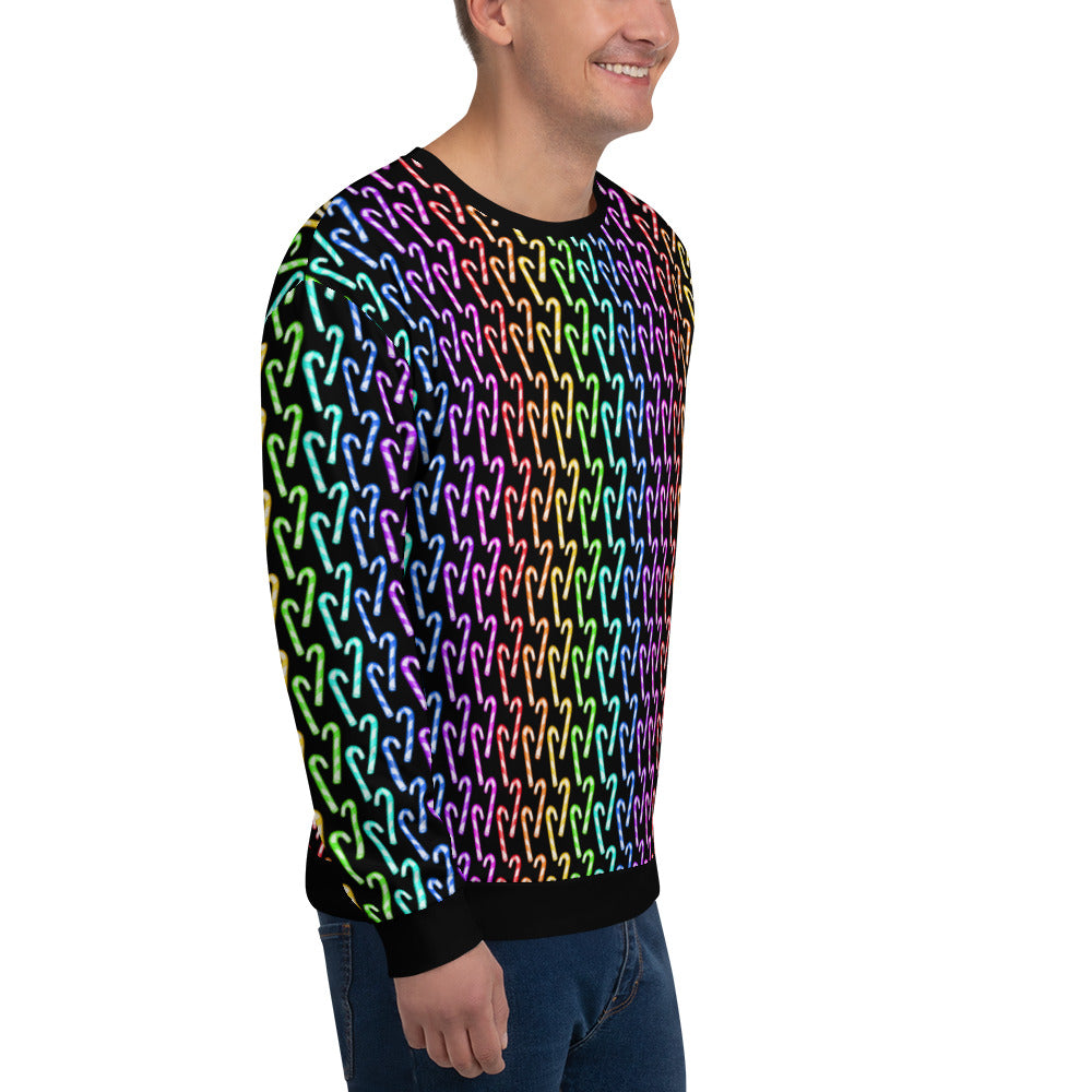 Candy Cane Rainbow (Black) | Extra Comfy Sweatshirt w Fleece Inside (Sizes 2X-6XL) [FREE SHIPPING]