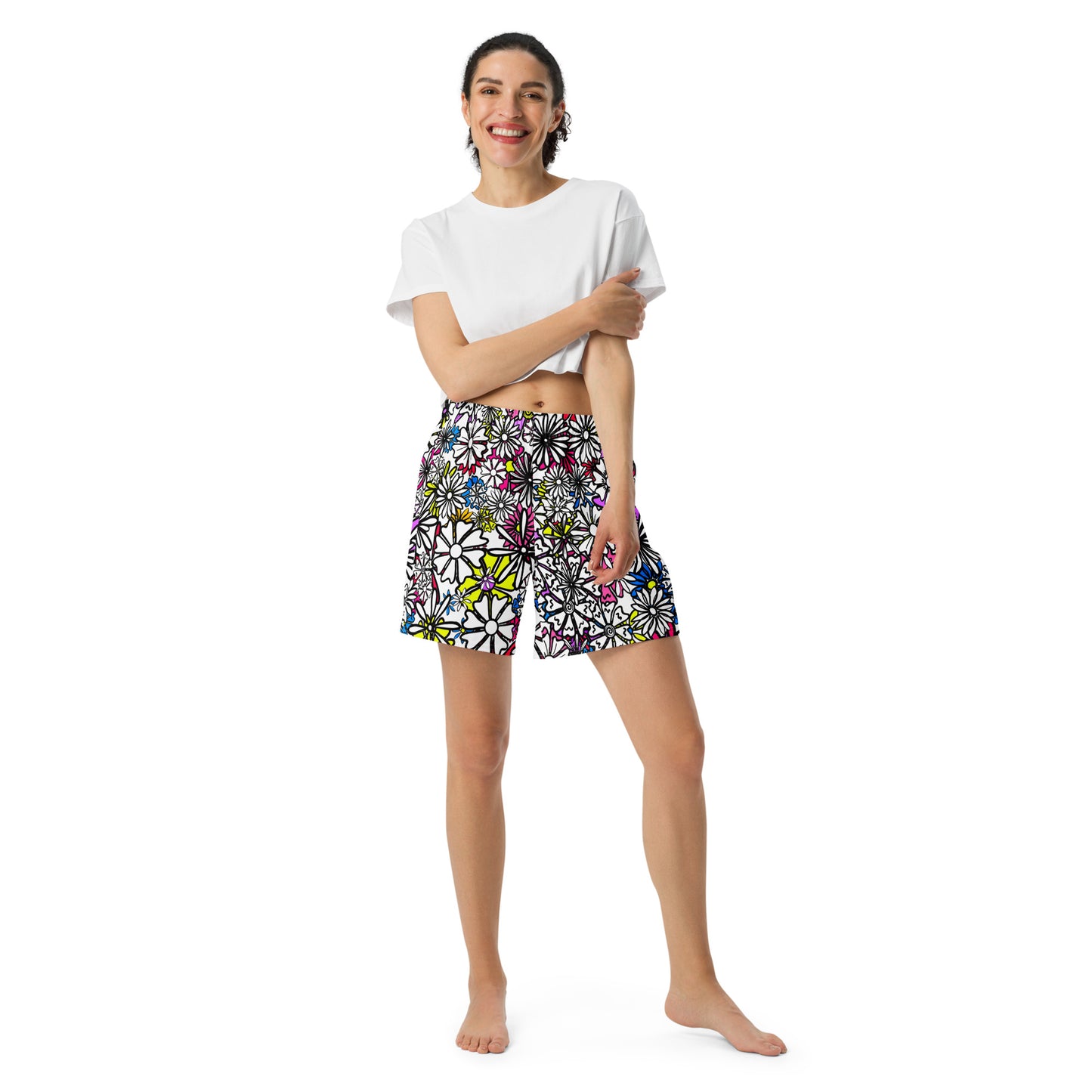 Forbidden Flower {WHITE} All-Over Print Unisex Athletic Long Shorts [Sizes 2XS-6XL] [FREE SHIPPING]