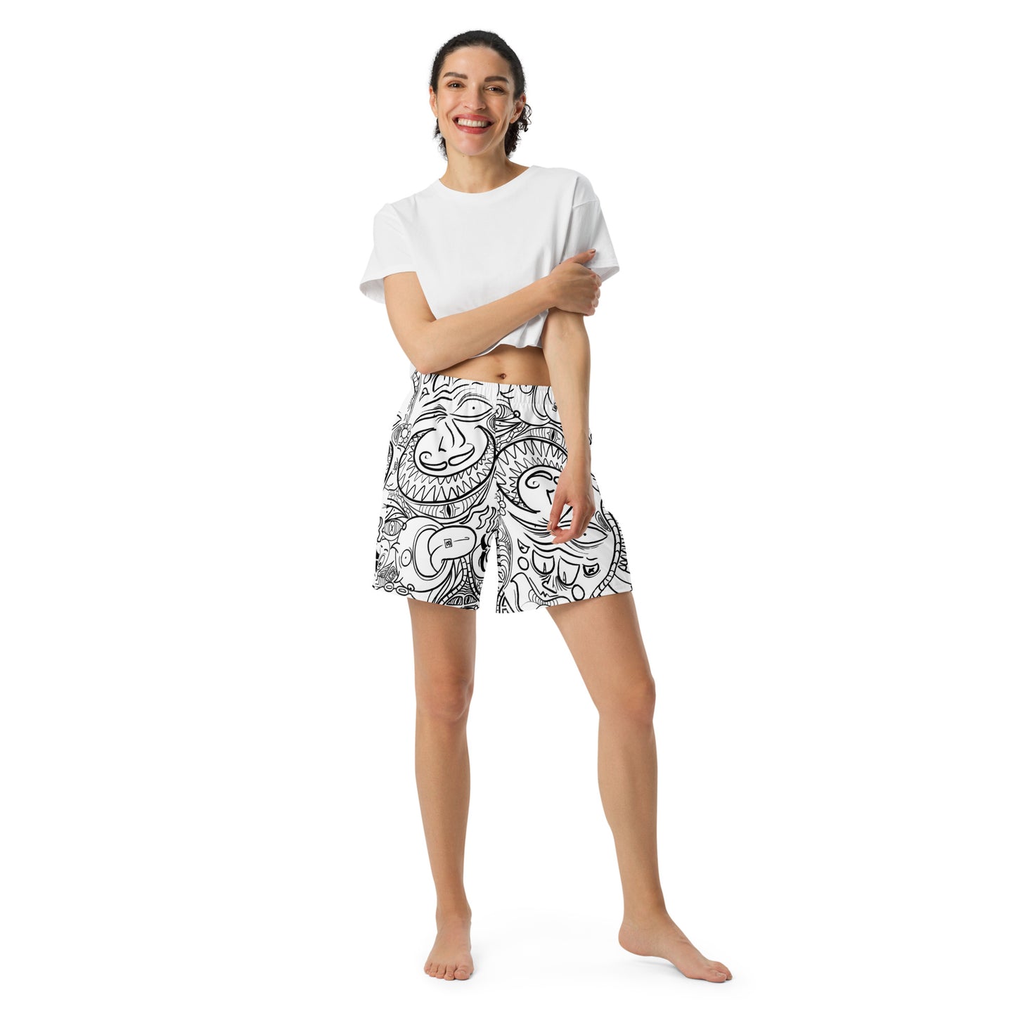 Psychadelia {WHITE} All-Over Print Unisex Athletic Long Shorts [Sizes 2XS-6XL] [FREE SHIPPING]