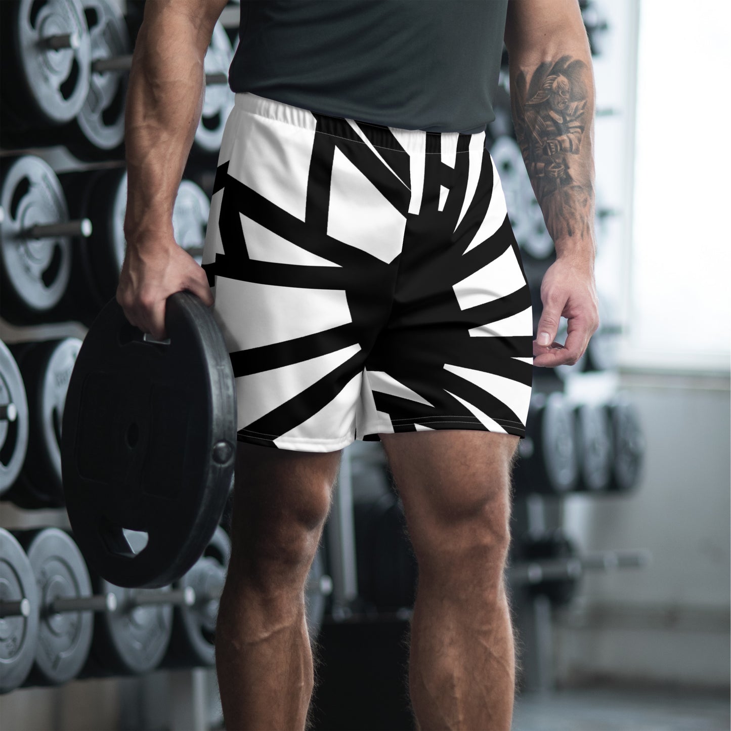 Shattered in Black & White All-Over Print Unisex Athletic Long Shorts [Sizes 2XS-6XL] [FREE SHIPPING]