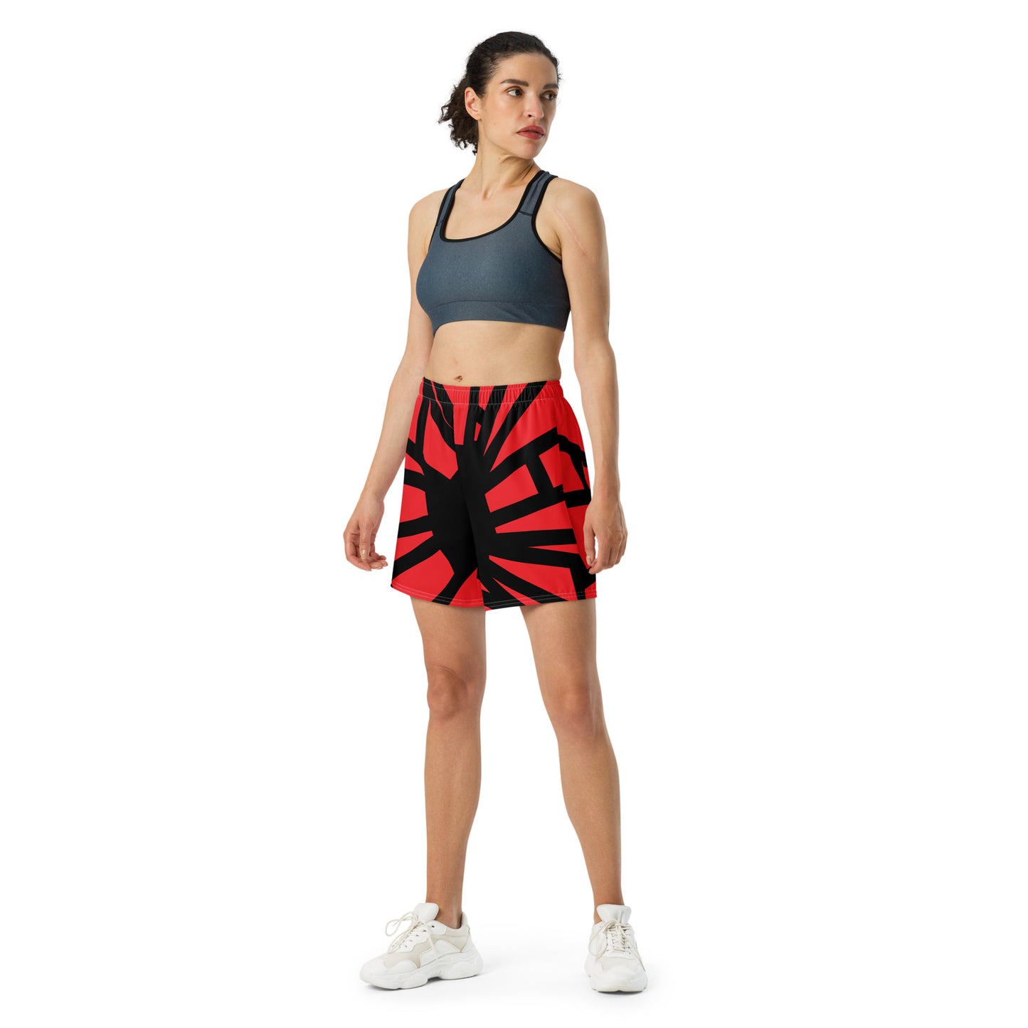 Shattered in Alizarin All-Over Print Unisex Athletic Long Shorts [Sizes 2XS-6XL] [FREE SHIPPING]