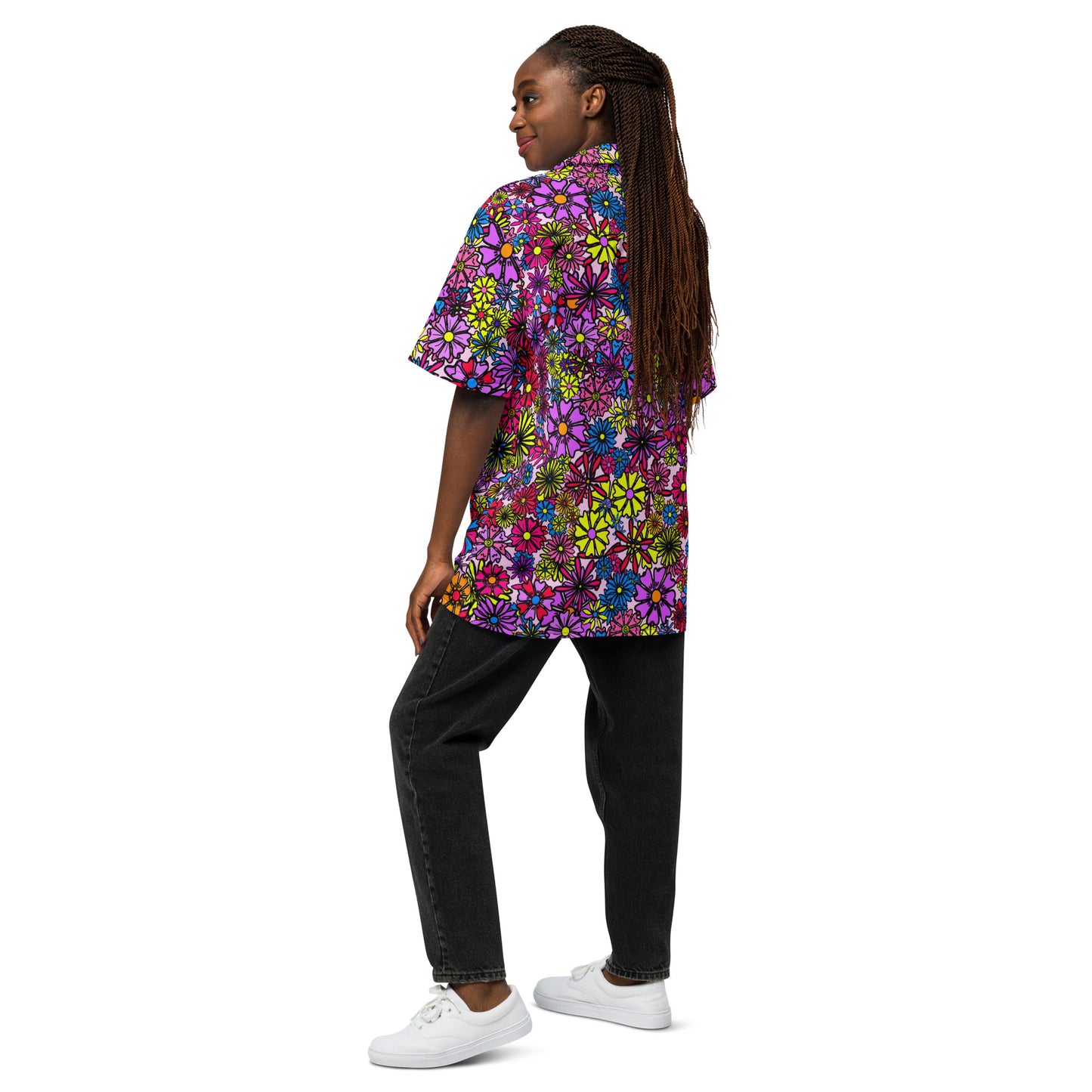 Forbidden Flower | All-Over Print Extra Pimpin' Loose Fit Unisex Button Up Shirt [Sizes 2XS-6X] - Moisture Wicking [FREE SHIPPING]