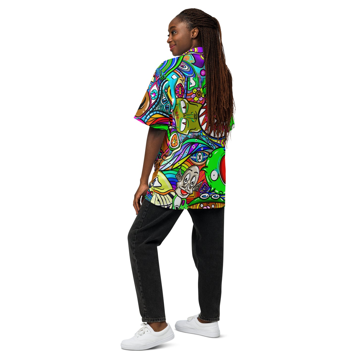 Psychedelia | All-Over Print Extra Pimpin' Loose Fit Unisex Button Up Shirt [Sizes 2XS-6X] - Moisture Wicking [FREE SHIPPING]