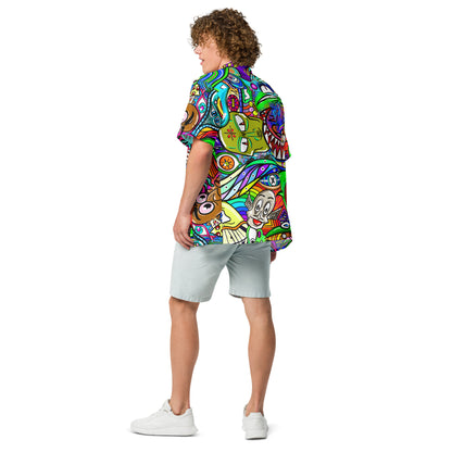 Psychedelia | All-Over Print Extra Pimpin' Loose Fit Unisex Button Up Shirt [Sizes 2XS-6X] - Moisture Wicking [FREE SHIPPING]