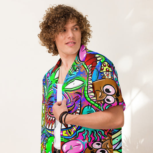 Psychedelia | All-Over Print Extra Pimpin' Loose Fit Unisex Button Up Shirt [Sizes 2XS-6X] - Moisture Wicking