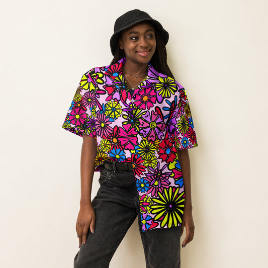 Forbidden Flower | All-Over Print Extra Pimpin' Loose Fit Unisex Button Up Shirt [Sizes 2XS-6X] - Moisture Wicking