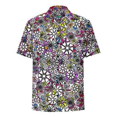 Forbidden Flower {White}  | All-Over Print Extra Pimpin' Loose Fit Unisex Button Up Shirt [Sizes 2XS-6X] - Moisture Wicking