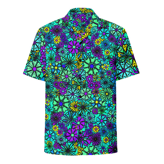 Forbidden Flower {Green} | All-Over Print Extra Pimpin' Loose Fit Unisex Button Up Shirt [Sizes 2XS-6X] - Moisture Wicking