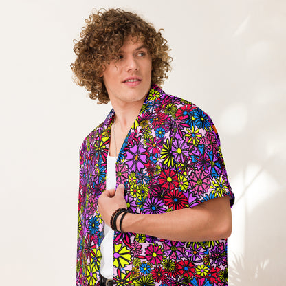 Forbidden Flower | All-Over Print Extra Pimpin' Loose Fit Unisex Button Up Shirt [Sizes 2XS-6X] - Moisture Wicking [FREE SHIPPING]