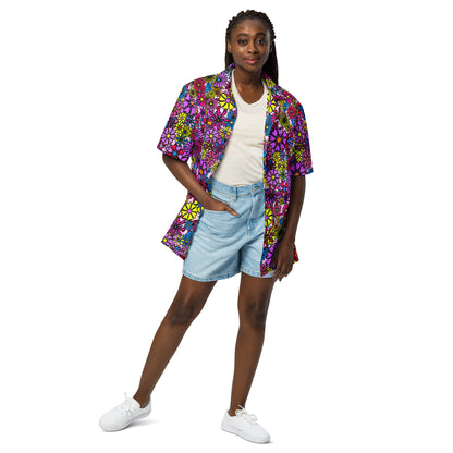 Forbidden Flower | All-Over Print Extra Pimpin' Loose Fit Unisex Button Up Shirt [Sizes 2XS-6X] - Moisture Wicking [FREE SHIPPING]