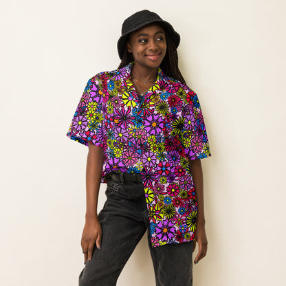 Forbidden Flower | All-Over Print Extra Pimpin' Loose Fit Unisex Button Up Shirt [Sizes 2XS-6X] - Moisture Wicking [FREE SHIPPING]