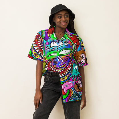 Psychedelia | All-Over Print Extra Pimpin' Loose Fit Unisex Button Up Shirt [Sizes 2XS-6X] - Moisture Wicking [FREE SHIPPING]