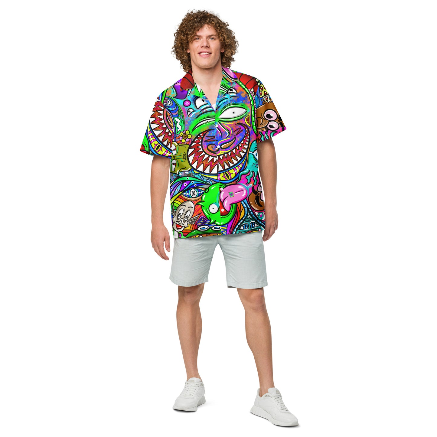 Psychedelia | All-Over Print Extra Pimpin' Loose Fit Unisex Button Up Shirt [Sizes 2XS-6X] - Moisture Wicking [FREE SHIPPING]