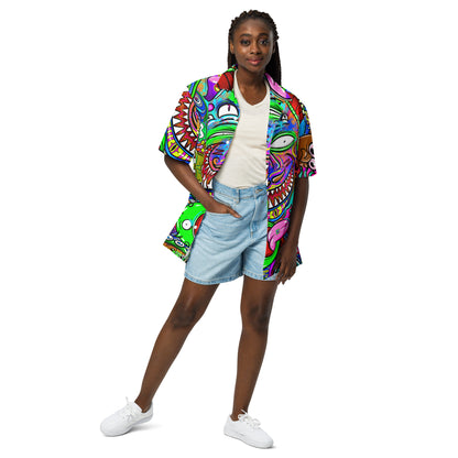 Psychedelia | All-Over Print Extra Pimpin' Loose Fit Unisex Button Up Shirt [Sizes 2XS-6X] - Moisture Wicking [FREE SHIPPING]