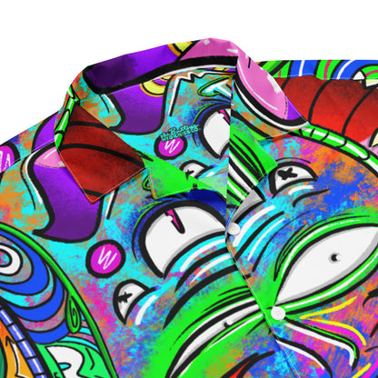 Psychedelia | All-Over Print Extra Pimpin' Loose Fit Unisex Button Up Shirt [Sizes 2XS-6X] - Moisture Wicking [FREE SHIPPING]