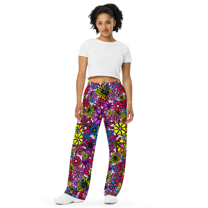 Forbidden Flower {Purple}  Wide Leg Unisex Drawstring Jersey Pant [Sizes 2XS-6X] [FREE SHIPPING]