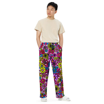 Forbidden Flower {Purple}  Wide Leg Unisex Drawstring Jersey Pant [Sizes 2XS-6X] [FREE SHIPPING]