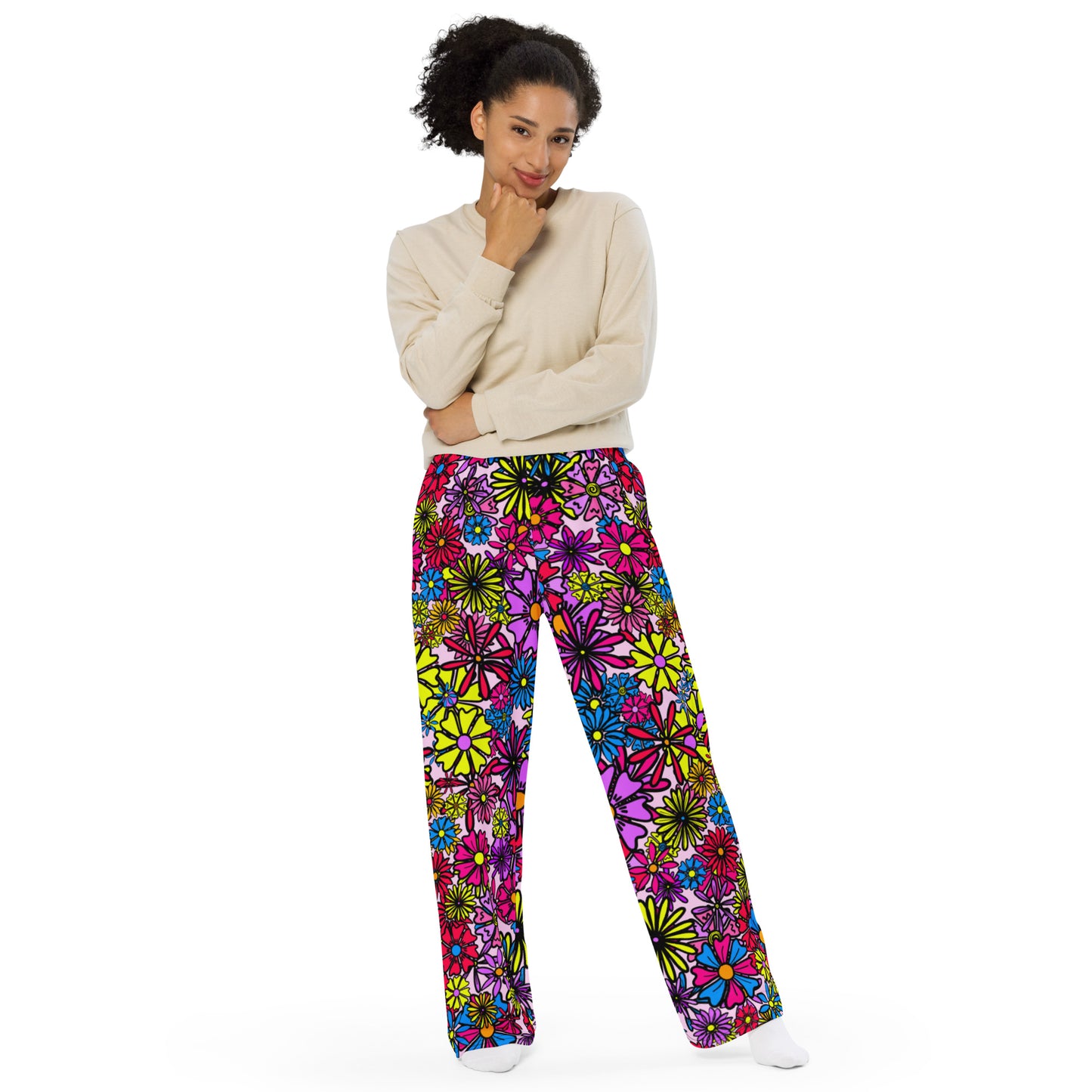 Forbidden Flower {Purple}  Wide Leg Unisex Drawstring Jersey Pant [Sizes 2XS-6X] [FREE SHIPPING]