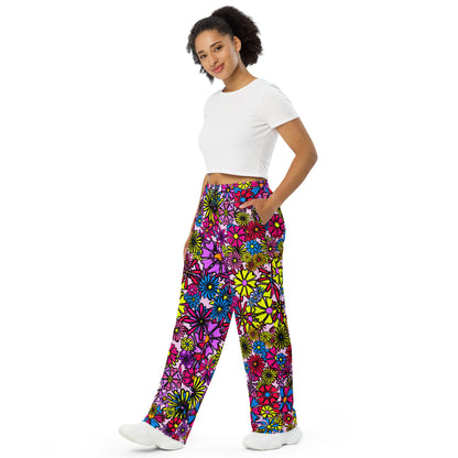 Forbidden Flower {Purple}  Wide Leg Unisex Drawstring Jersey Pant [Sizes 2XS-6X] [FREE SHIPPING]