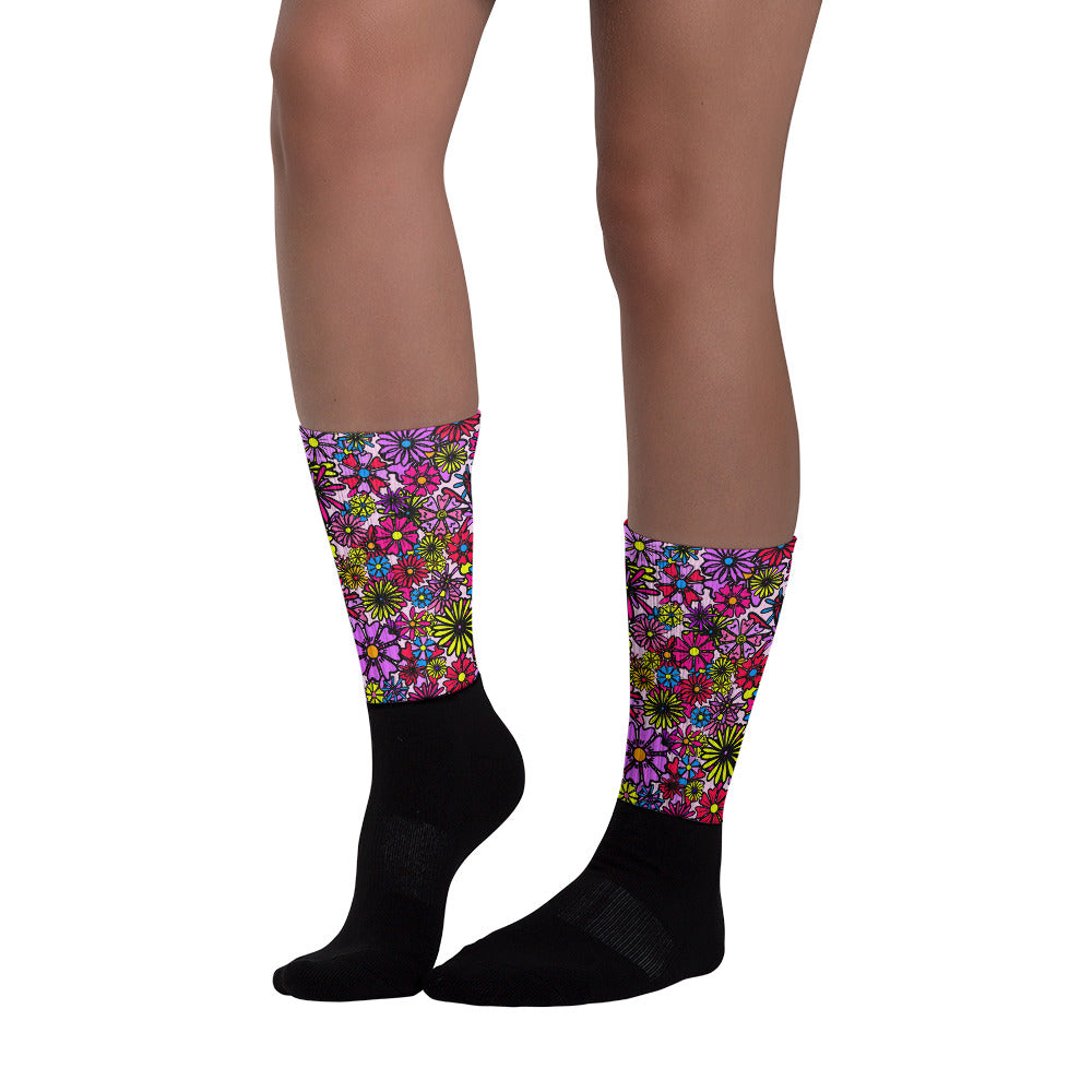 Forbidden Flower {PURPLE} Crew Socks (Sizes US M6-14.5) [FREE SHIPPING]