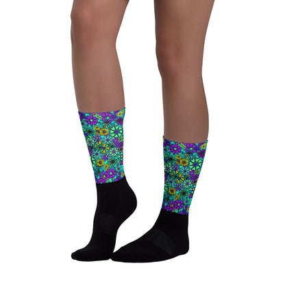 Forbidden Flower {BLUE} Crew Socks (Sizes US M6-14.5) [FREE SHIPPING]