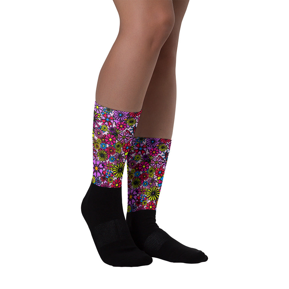 Forbidden Flower {PURPLE} Crew Socks (Sizes US M6-14.5) [FREE SHIPPING]