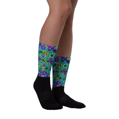 Forbidden Flower {BLUE} Crew Socks (Sizes US M6-14.5) [FREE SHIPPING]