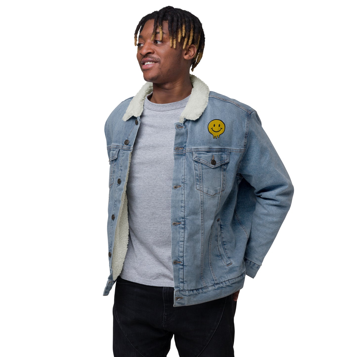 Happy Human Unisex Denim Sherpa Jacket {Sizes XS-3XL}