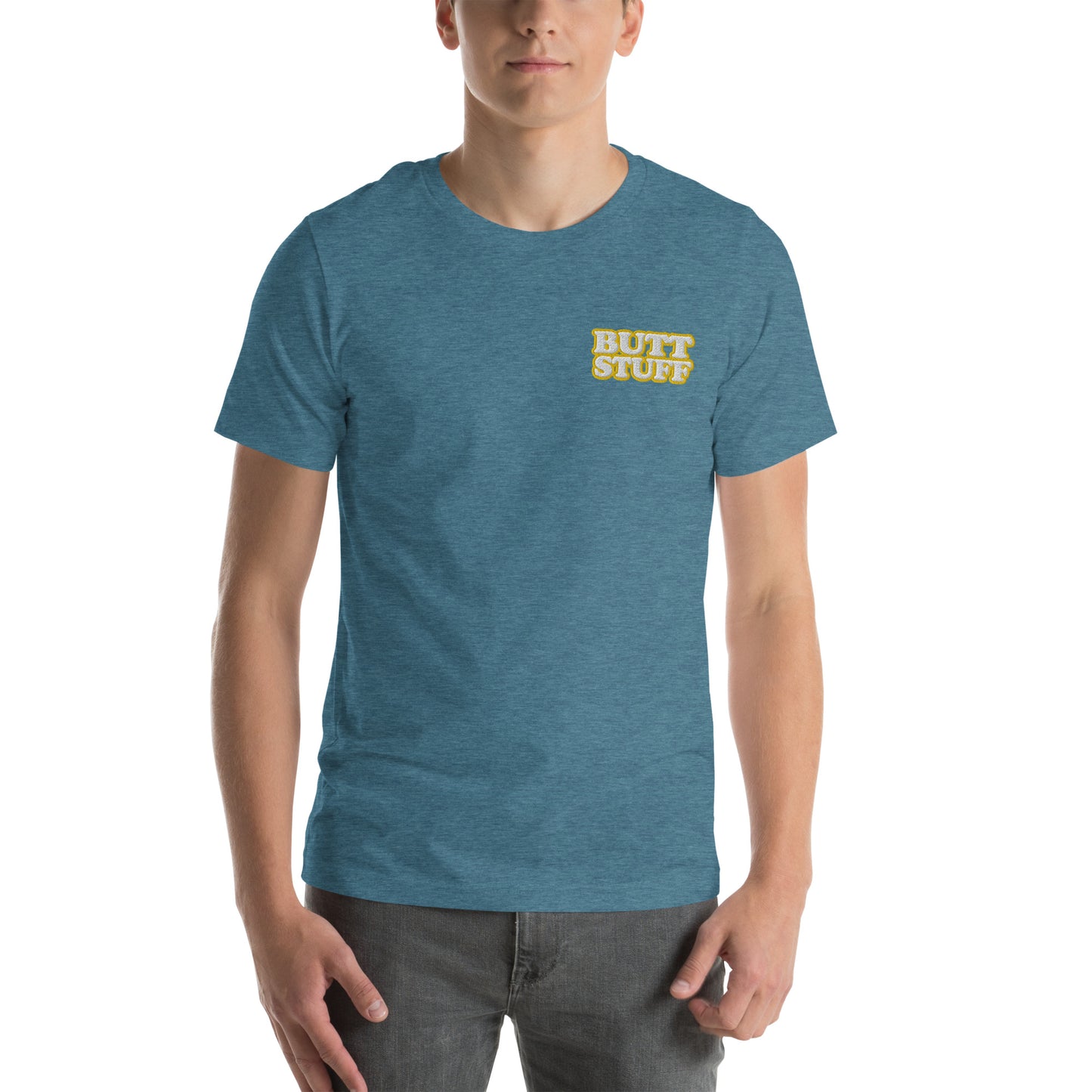 BUTT STUFF Embroidered Unisex Tee  [100% Ringspun Cotton, XS-5X, Multiple Colors] [FREE SHIPPING]