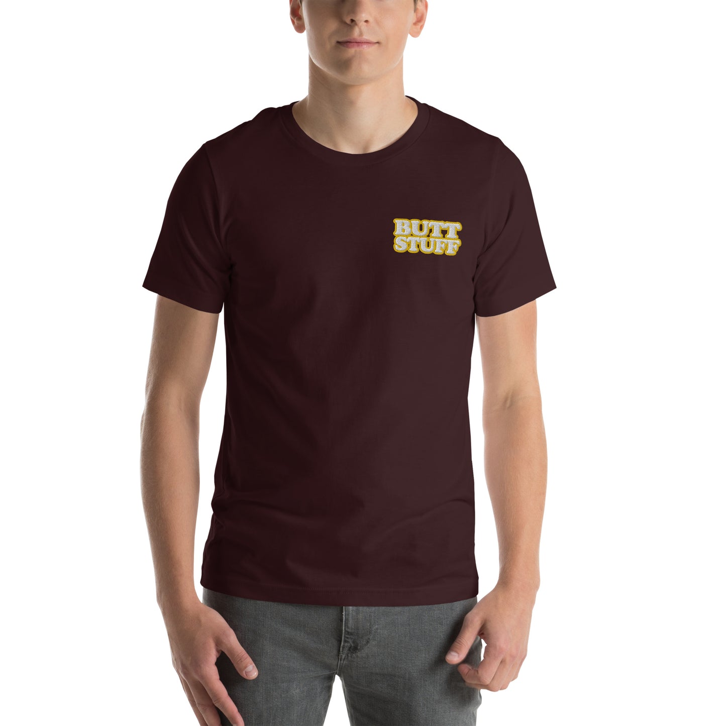 BUTT STUFF Embroidered Unisex Tee  [100% Ringspun Cotton, XS-5X, Multiple Colors] [FREE SHIPPING]